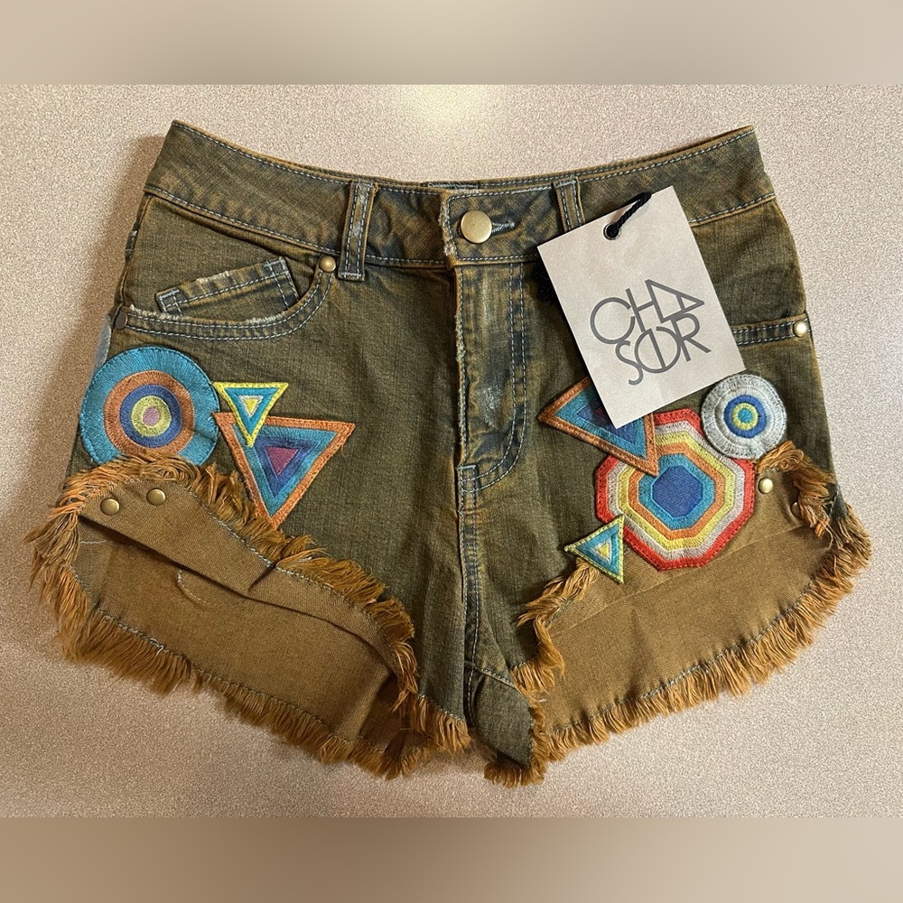 Chaser Patchwork Raw Hem Denim Shorts - NWT